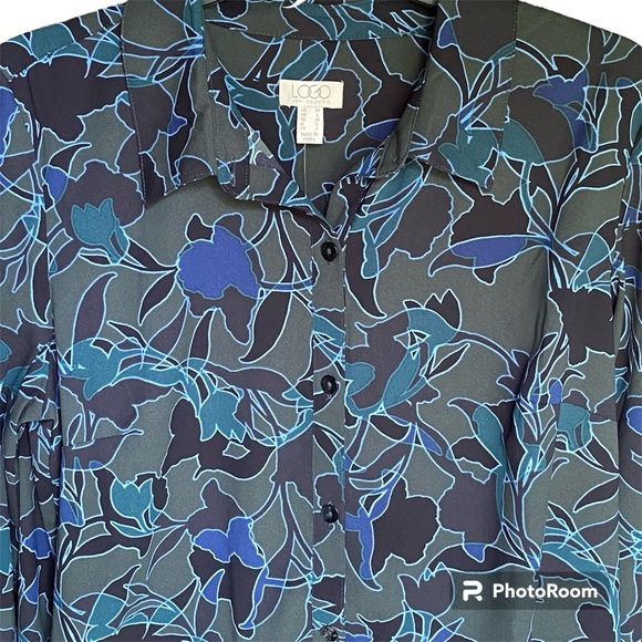 NWOT Logo by Lori Goldstein Floral Button Down Blouse Green/Blue Size Medium - Picture 5 of 12
